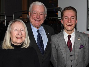 Musician and former senator Tommy Banks and wife Ida  and  grandson Thomas III at Banks' 80th birthday party at the CKUA building.