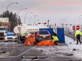 Whitecourt RCMP investigate a fatal collision which happened at about 6 a.m. Dec. 2, 2016 at the intersection of Highway 43 and
Dahl Drive involving a Town of Whitecourt fire rescue tanker and an SUV.