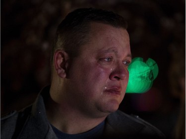 Brent Stark takes part in a candlelight vigil for his step sons Radek MacDougall and Ryder MacDougall, in Whitecourt on Tuesday Dec. 20, 2016. The two boys were were found dead in their Spruce Grove home on Monday Dec. 19, 2016.