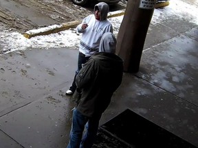 Wood Buffalo RCMP are trying to identify this man (left) who allegedly assaulted and threatened a witness to not testify at an upcoming trial.