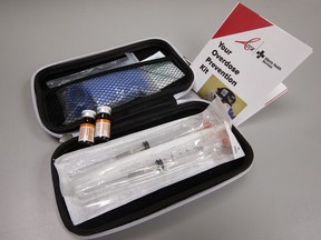 A take home naloxone kit at the University Health Centre Pharmacy, in Edmonton on Friday Nov. 25, 2016.