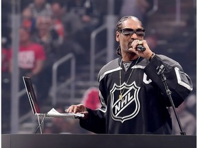 Snoop Dogg hosts the 2017 Coors Light NHL All-Star skills competition as part of the 2017 NHL All-Star weekend at Staples Center on Jan. 28, 2017 in Los Angeles, California. (Getty Images)