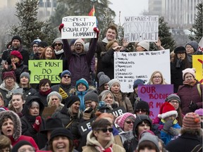 Edmonton police charged a 34-year-old man with assault and uttering threats after a weekend incident outside the Alberta legislature. People took part in a rally in support of a Washington march for women's rights to protest the inauguration of U.S. president Donald Trump.