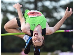 Canadian Mike Mason knocks the bar in his third attempt during TrackTown Classic at Foote Field in Edmonton on Friday, July 15, 2016. (Ed Kaiser)