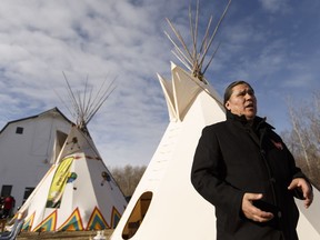 Chief Kurt Buffalo of the Samson Cree Nation speaks at Elk Island National Park on Sunday, Jan. 29, 2017 about the significance of a project to ship 16 bison from the park to start a new herd in Banff National Park.