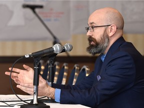 Duncan Kinney, executive director Progress Alberta, speaks at the Alberta Electoral Boundaries Commission hearing which began its boundary hearings Monday at the Ramada Kingsway in Edmonton, Monday, Jan. 16, 2017.