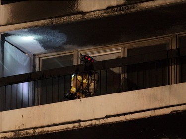 Edmonton fire crews searched an apartment building after a blaze near Jasper Avenue and 118 Street.
