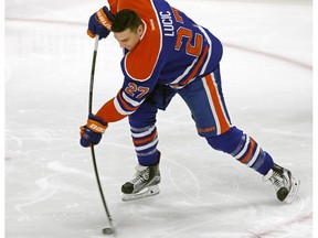 Edmonton Oilers forward Milan Lucic won the hardest shot during the Edmonton Oilers Super Skills competition at Rogers Place in Edmonton on Sunday, Jan. 15, 2017.