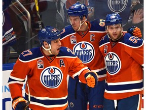 While Connor McDavid (C) was the centrepiece of the Edmonton Oilers' offence, vets like Milan Lucic (L) and Mark Letestu (R) also found a way to contribute.