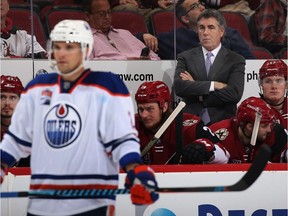 GLENDALE, AZ - DECEMBER 21:  Head coach Dave Tippett of the Arizona Coyotes watches from the bench during the third period of the NHL game against the Edmonton Oilers at Gila River Arena on December 21, 2016 in Glendale, Arizona. The Oilers defeated the Coyotes 3-2.