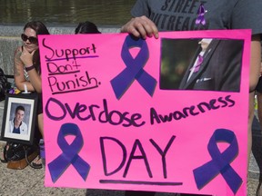 About 200 people gathered on the steps of the Alberta Legislature to Mark International Overdose Awareness day on Aug.. 31, 2016.  File photo.