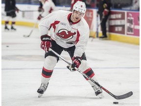 Former Edmonton Oiler Taylor Hall made his first appearance in Edmonton since he was traded to New Jersey as they practiced at Rogers Place in Edmonton on January 8, 2017.