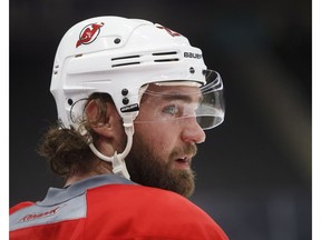 New Jersey Devils Luke Gazdic takes part in a practice session in Edmonton on Wednesday, Jan 11, 2017. (The Canadian Press)