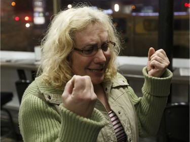 Grace Williams, a tenant on the fourth floor, recounts seeing a man burn in a fire that struck the Oliver Place apartment complex at 117 Street and Jasper Avenue in Edmonton on Thursday, Jan. 19, 2017. Five hundred people were evacuated in the two alarm fire.