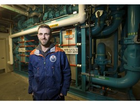 Jason Rimmer, assistant manager of engineering at Rogers Place, poses for a photo in the ice plant on Saturday, Jan. 14, 2017. (Greg Southam)