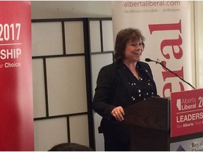 Karen Sevcik, president of the Alberta Liberal Party, speaks at the Royal Glenora Club in Edmonton Sunday, Jan. 15, 2017, to launch the leadership race for the party.