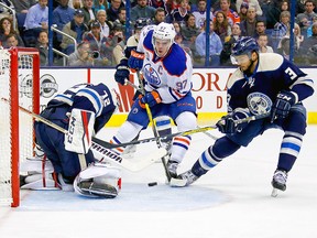Sergei Bobrovsky #72 of the Columbus Blue Jackets stops a shot by Connor McDavid #97 of the Edmonton Oilers as Seth Jones #3 of the Columbus Blue Jackets looks to clean up the rebound during the third period on January 3, 2017 at Nationwide Arena in Columbus, Ohio.Kirk Irwin/Getty Images