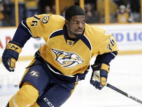 Injured Nashville Predators defenceman P.K. Subban will be a surprise addition to the lineup Friday against the Edmonton Oilers, who are starting goalie Cam Talbot for 43rd time this year. (File)
