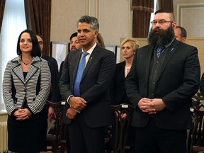 From left: Danielle Larivee, minister of children's services, Irfan Sabir, minister of community and social services, and new cabinet minster Shaye Anderson on January 19, 2017.