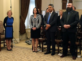 Faces of Premier Notley's cabinet shuffle this week: Danielle Larivee, Irfan Sabir and Shaye Anderson.