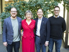 Ruby Swanson is the author of A Family Outing, seen in this family photo with (from left) her son Paul, husband Leonard and son Carl.