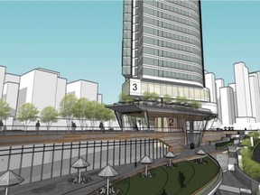 Alldritt Land Corp. is proposing a thin 80-storey tower at the edge of the river valley near Jasper Avenue west of 96 Street.