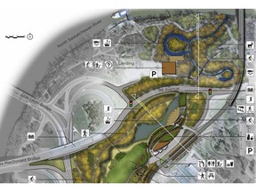 Edmonton officials released concept designs for a scheme to daylight Mill Creek. This design would treat the upper reach of the project area as a district park.