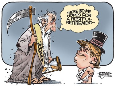 Father Time's restful retirement plans are thwarted by incoming Donald Trump.