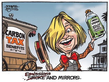 Rachel Notley uses 'Emissions and Mirrors' to sell Green Elixir and Carbon Tax Benefits.