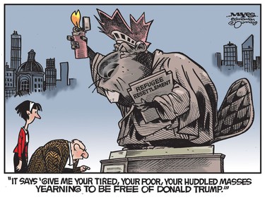 Huddled masses wish to be free of Donald Trump as they resettle in Canada. (Cartoon by Malcolm Mayes)