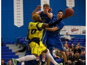 When the Keyano Huskies, shown here in recent action, show up to face the NAIT Ooks in ACAC basketball Friday and Saturday, both men’s and women’s teams can expect serious opposition. The male Ooks, reigning provincial and national college champions who lead in Northern Division standings, must bounce back from a pair of one-sided losses in exhibitions last weekend, while the female team, also reigning provincial champs, is already focused on the national finals on their home floor in February. (Supplied)