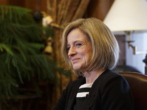 Alberta Premier Rachel Notley sits for a year end interview in her office at the Alberta Legislature on Dec. 15, 2016.