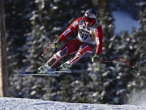 Canada&#039;s Erik Guay competes during an alpine ski, men&#039;s World Cup downhill training, in Kvitfjell, Norway, Thursday, Feb. 23, 2017. (AP Photo/Alessandro Trovati)