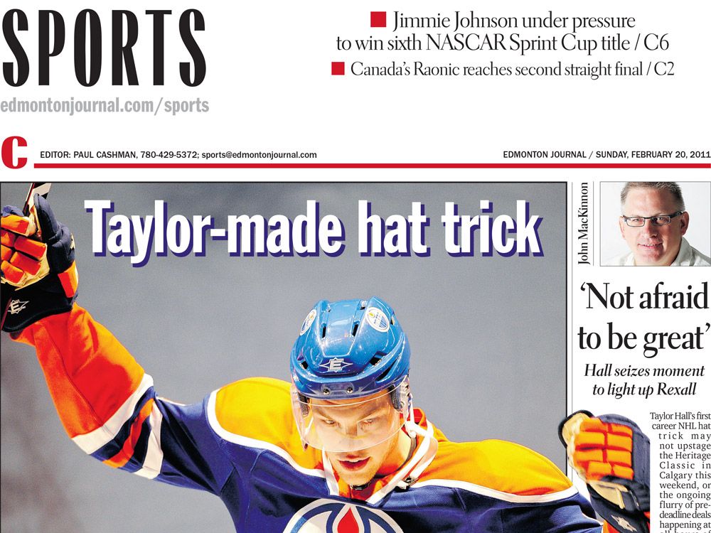 Edmonton Oilers history: Taylor Hall scores first career hat-trick in win  over Atlanta Thrashers, Feb. 19, 2011