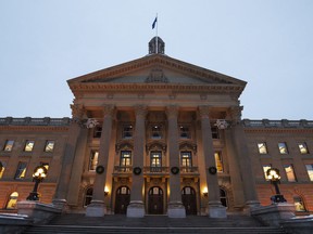 The Alberta Legislature is seen at sunset in Edmonton on Nov. 25, 2014.