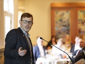 Andrew Leach, University of Alberta economist and former chair of Alberta climate change advisory panel, speaks to a Bennett Jones lunch about the impact of carbon taxation.