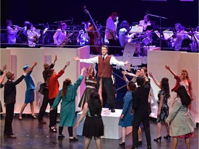 Benjamin Traverse plays Frank Abagnale, Jr. (centre) in Bellerose High School's performance of Catch Me If You Can at the Arden Theatre in St. Albert on Wednesday, Feb. 8, 2017.