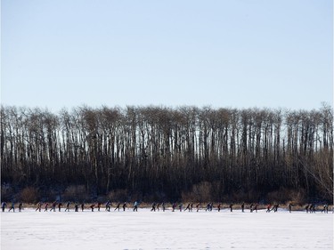 Cross-country skiers make their way across Goose Lake during the Canadian Birkebeiner, Saturday, Feb. 11, 2017.