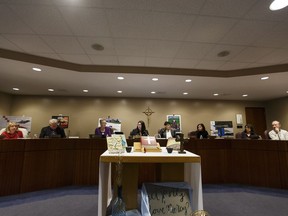 Edmonton Catholic Schools trustees are seen during a session held regarding Superintendent Joan Carr's contract at the board's offices in Edmonton on Friday, January 27, 2017.