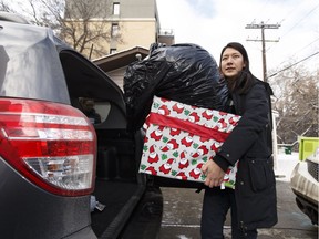 Dr. Adele Duimering of the Professional Association of Resident Physicians of Alberta (PARA) drops off four car loads of donations of clothing, toiletries and snacks at Youth Empowerment and Support Services (YESS) in Edmonton on Friday, Feb. 10, 2017.