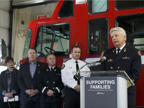 Edmonton Fire Rescue Services Chief Ken Block speaks during an announcement that firefighters will now have access to naloxone kits.