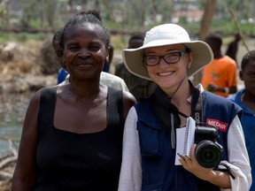 Edmonton native Lucy Bamforth (right) is a humanitarian aid worker in the Democratic Republic of the Congo. She works with the organization Medair, which provides emergency relief in the field. Pictured here, she worked in Haiti to capture the experiences of communities after Hurricane Matthew.