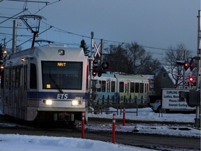 Edmonton's LRT Metro line train crosses Princess Elizabeth Avenue as it pulls into at the NAIT station during a evening rush hour trip from the downtown core. The 2017-18 provincial budget contains $120 million over three years for Edmonton's Valley Line to Mill Woods.