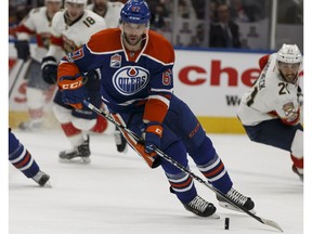 Edmonton's Benoit Pouliot (67) carries the puck during the first period of a NHL game between the Edmonton Oilers and the Florida Panthers at Rogers Place in Edmonton, Alberta on Wednesday, January 18, 2017.
