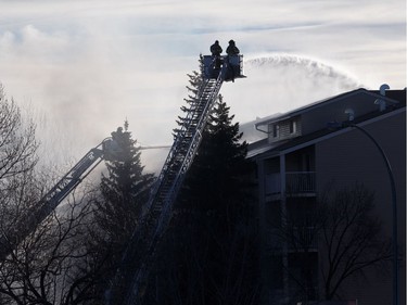 Fire crews batte a blaze at Westridge Estates, at 7611 172 St., in Edmonton on Thursday, Feb. 16, 2017.