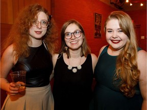 Maria Burkinshaw, left, Christina Harbak and Marguerite Lawler pose together during Rapid Fire Theatre's Date Night at the Citadel in Edmonton on Saturday, Feb. 4, 2017.