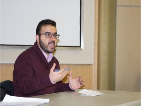 Irfan Chaudhry, a researcher for the Alberta Hate Crimes Committee, speaks during a panel discussion at International Week at the University of Alberta on Feb. 2, 2017.