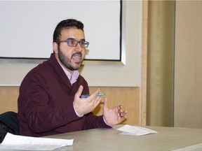 Irfan Chaudry, a researcher for the Alberta Hate Crimes Committee, speaks during a panel discussion at International Week at the University of Alberta on Feb. 2, 2017.