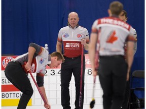 Kevin Martin, is coaching the Brendan Bottcher rink at the 2017 Alberta Boston Pizza Cup men's curling championship in Westlock,on Wednesday February 8, 2017.