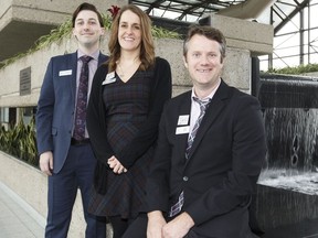 (Left to right) Psychologists Mitchell Colp, Kristy McConnell and Chris Pawluk worked on the Rocky View Schools Present For A Purpose project, as seen at North Central Teachers Convention at the Shaw Conference Centre in Edmonton on Friday, February 10, 2017.